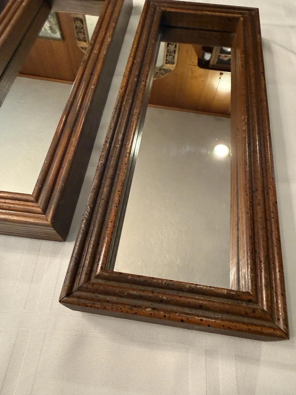 Vintage MCM Solid Wood Gallery Wall Mirrors Triple Set Tiered Molding 13x5x1 3/4